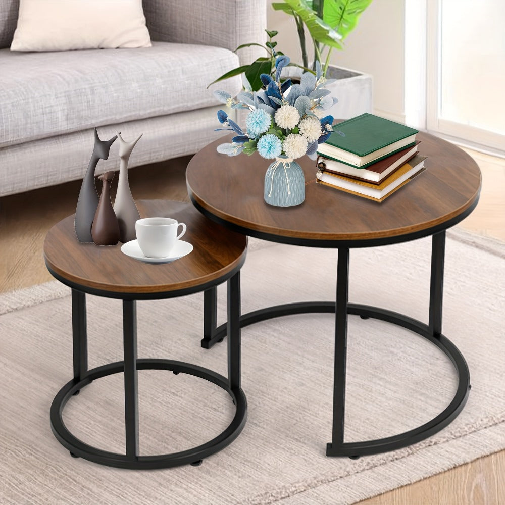 Coffee Table 2-Piece Round Nesting Set with Faux Marble Tops, Metal Frames and Eight Finish Combinations