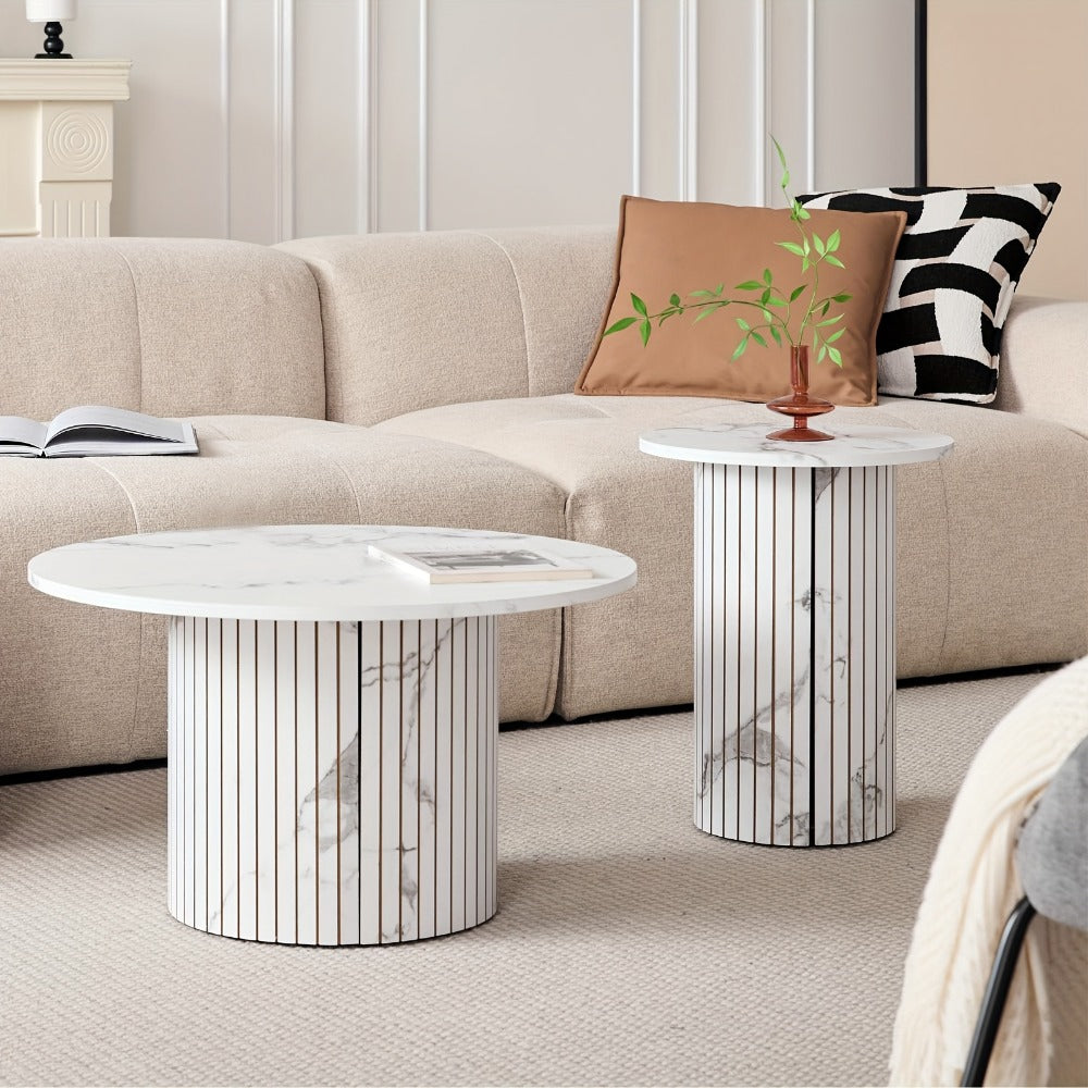 2-Piece Set Round Coffee Table with Non-Slip Base for Work, Display, and Everyday Use