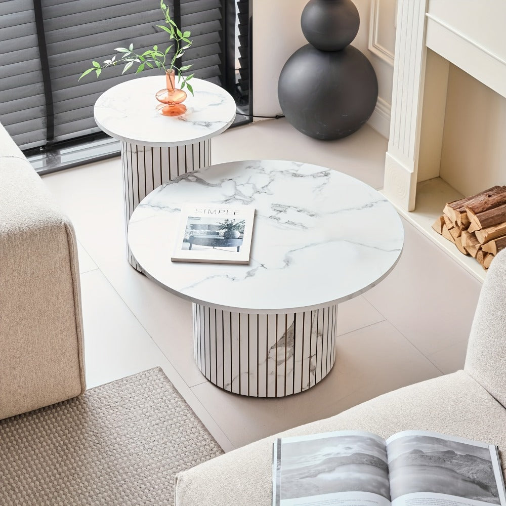 2-Piece Set Round Coffee Table with Non-Slip Base for Work, Display, and Everyday Use