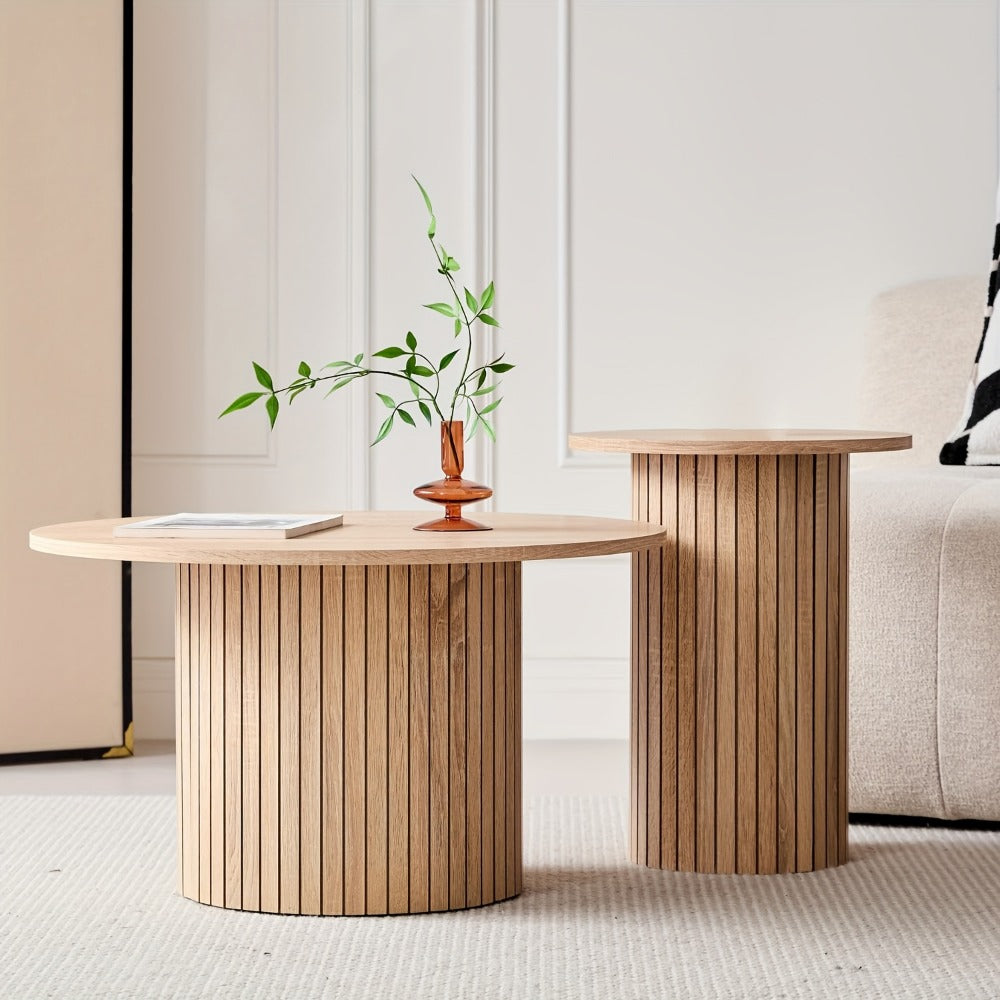 2-Piece Set Round Coffee Table with Non-Slip Base for Work, Display, and Everyday Use