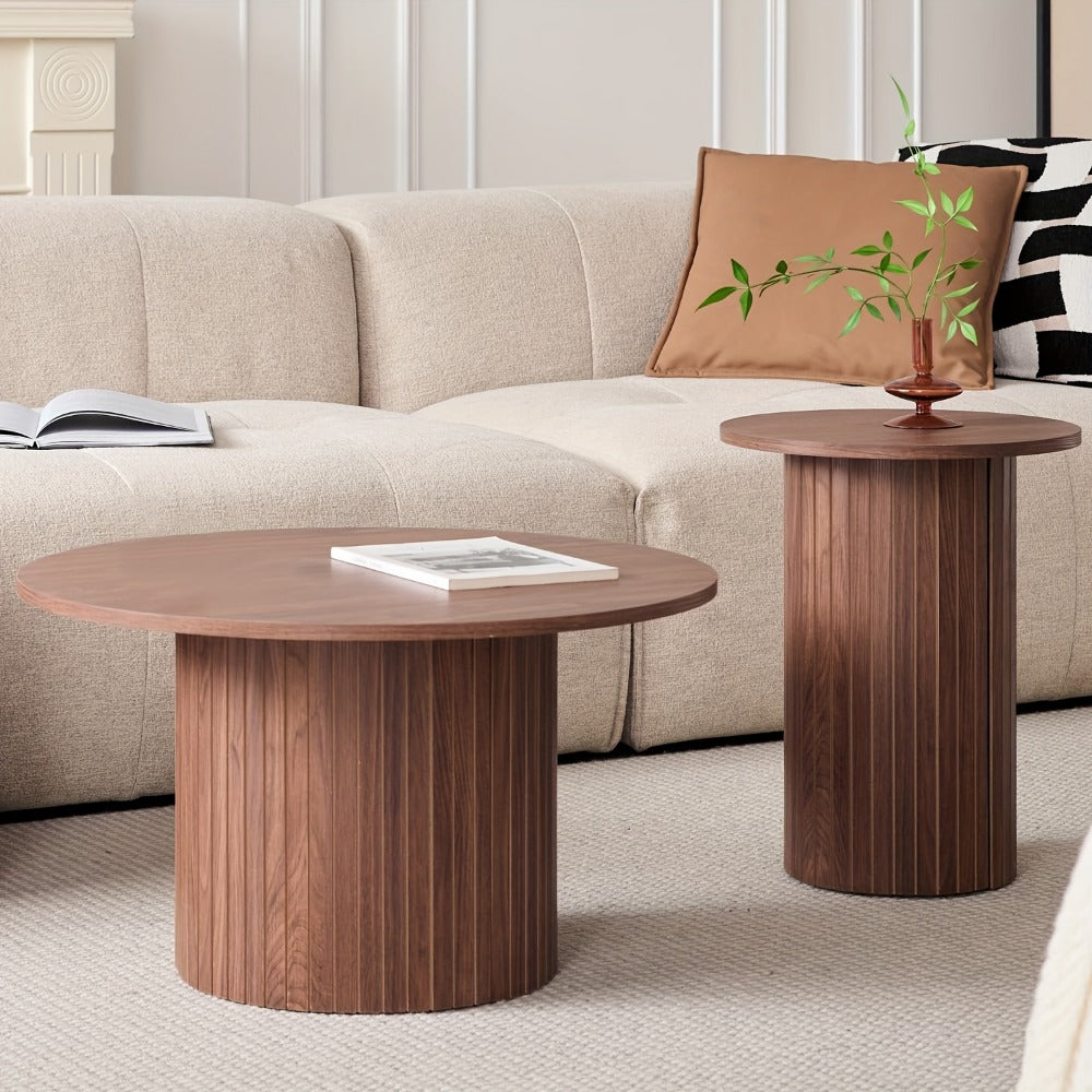 2-Piece Set Round Coffee Table with Non-Slip Base for Work, Display, and Everyday Use