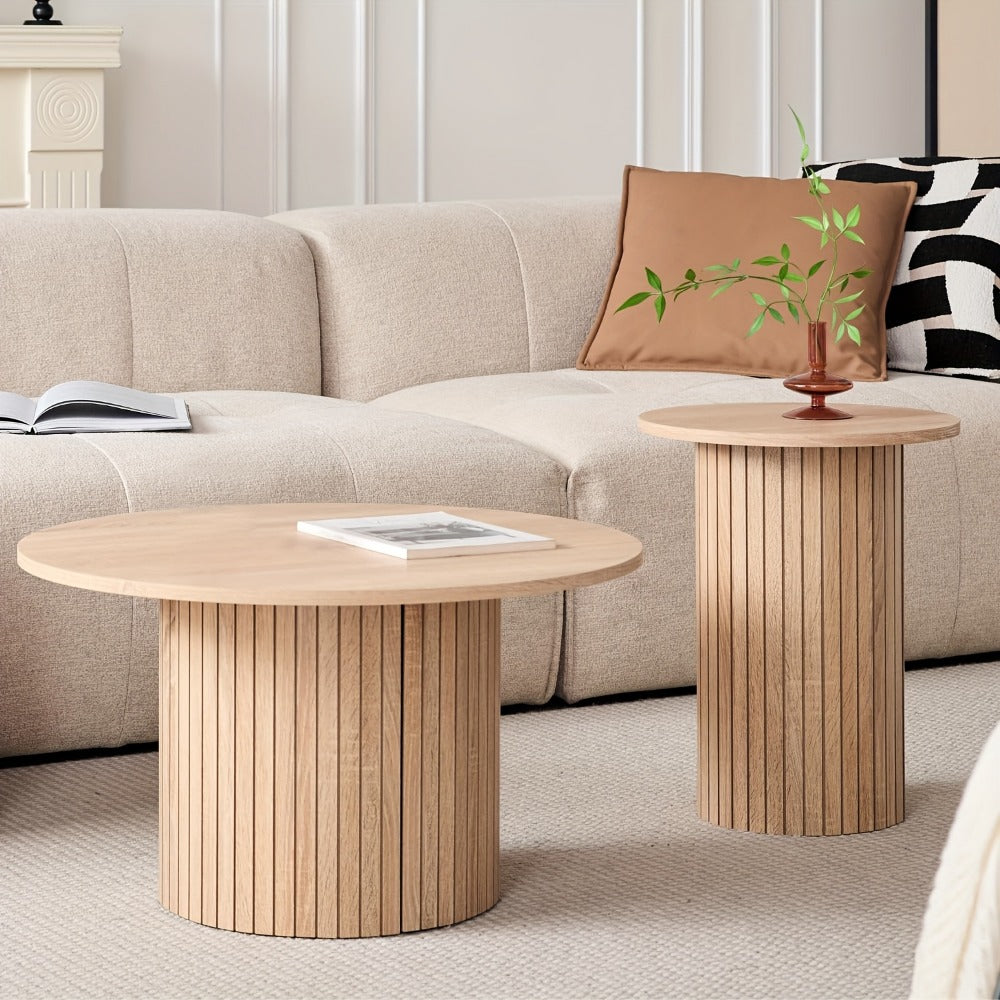 2-Piece Set Round Coffee Table with Non-Slip Base for Work, Display, and Everyday Use