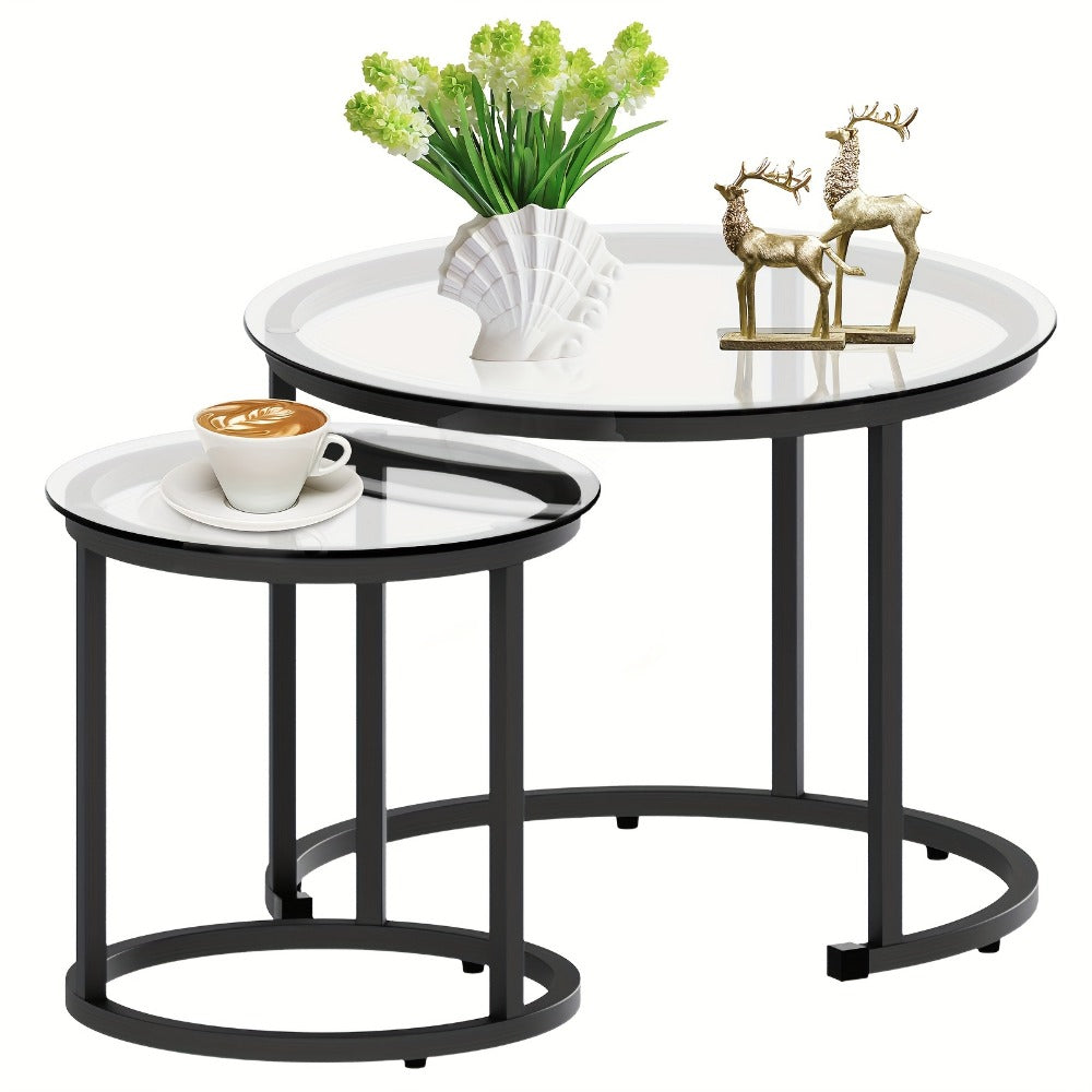 Coffee Table 2-Piece Round Nesting Set with Glass Tops, Metal Frames and Seven Glass-and-Frame Combinations