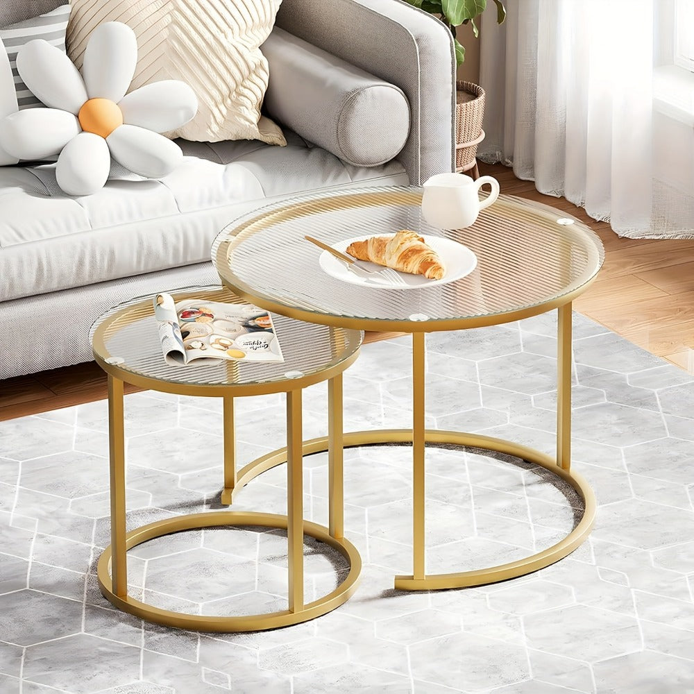 Coffee Table 2-Piece Round Nesting Set with Glass Tops, Metal Frames and Seven Glass-and-Frame Combinations