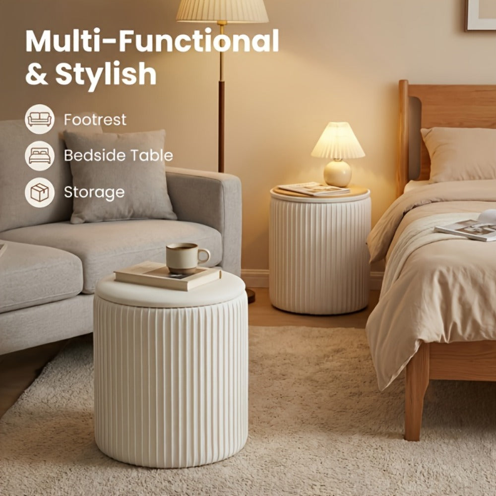 Ottoman Round Storage Pair with Two Sizes, Removable Reversible Tray Lids and Three Upholstery Colors