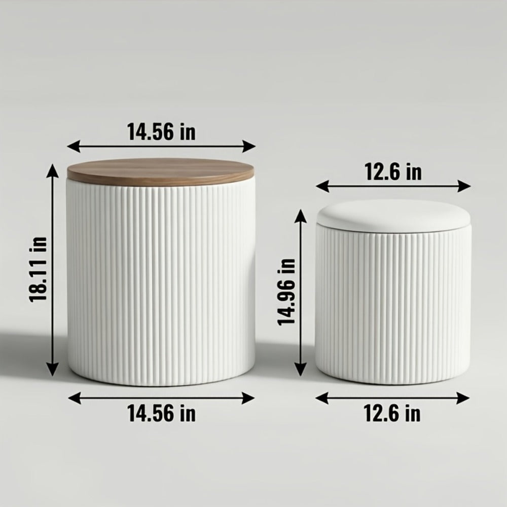 Ottoman Round Storage Pair with Two Sizes, Removable Reversible Tray Lids and Three Upholstery Colors