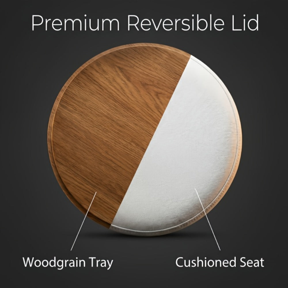 Ottoman Round Storage Pair with Two Sizes, Removable Reversible Tray Lids and Three Upholstery Colors