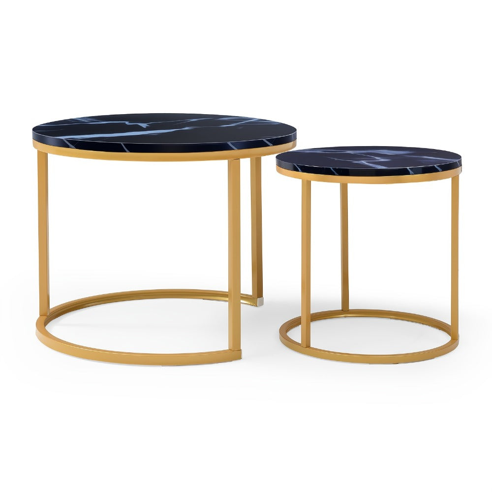 Coffee Table 2-Piece Round Nesting Set with MDF Tops, Metal Ring Frames and Five Finish Combinations
