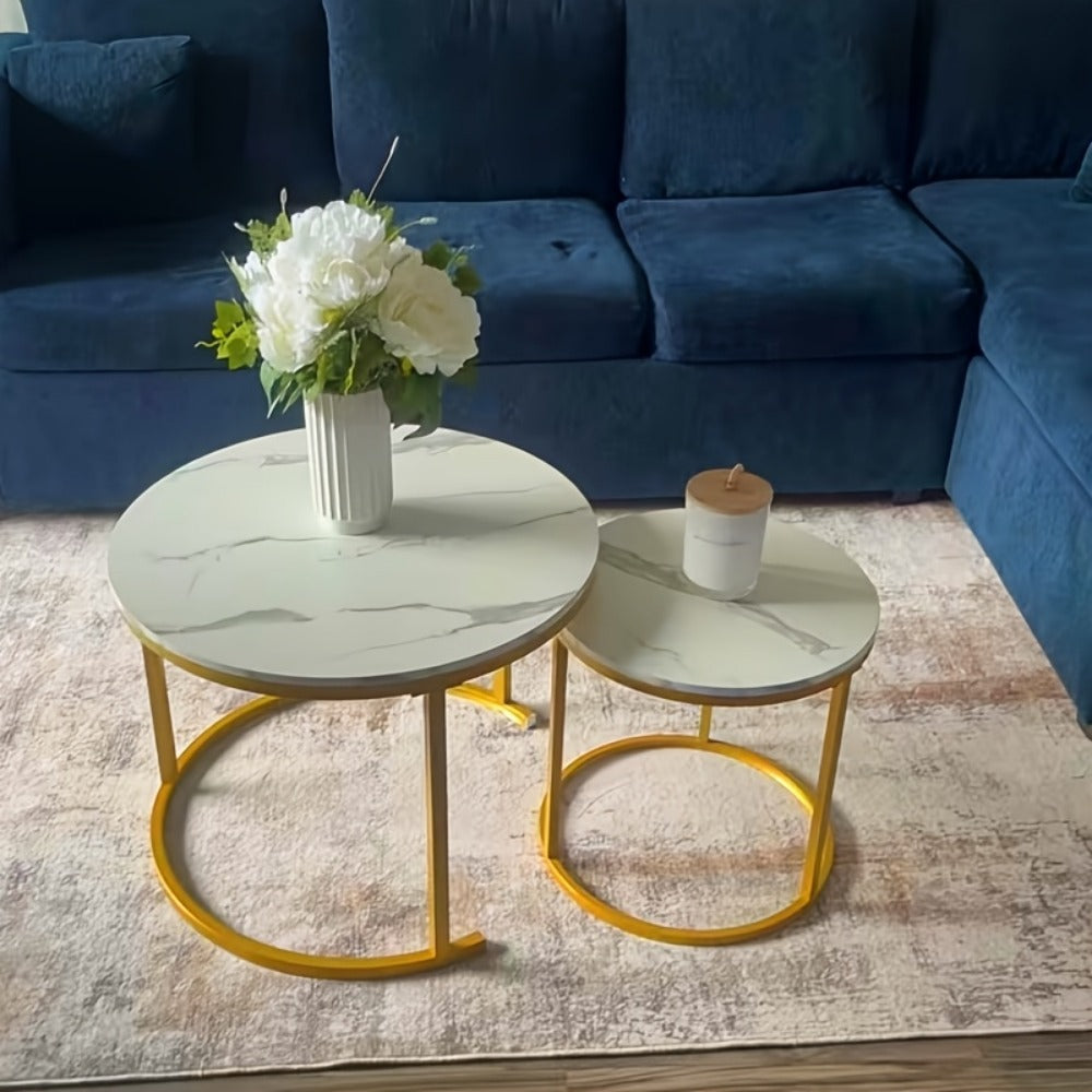 Coffee Table 2-Piece Round Nesting Set with MDF Tops, Metal Ring Frames and Five Finish Combinations