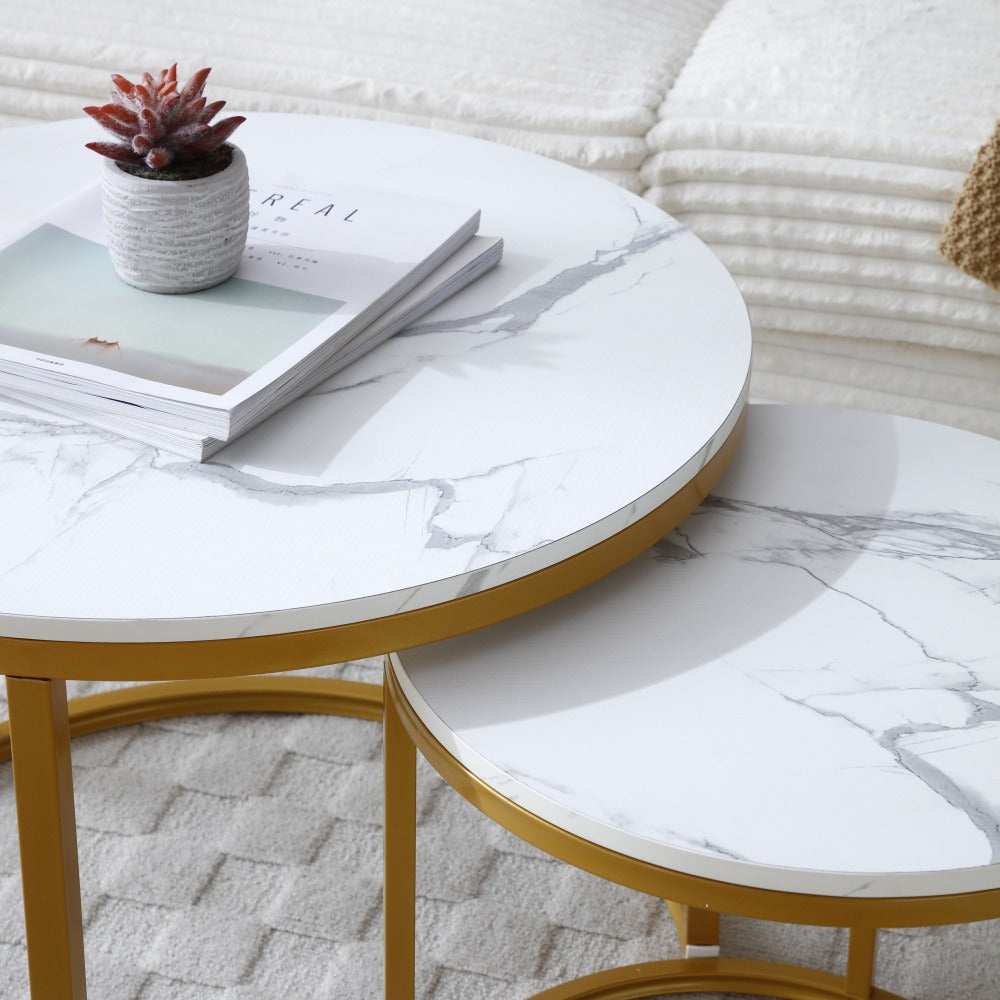 Coffee Table 2-Piece Round Nesting Set with MDF Tops, Metal Ring Frames and Five Finish Combinations