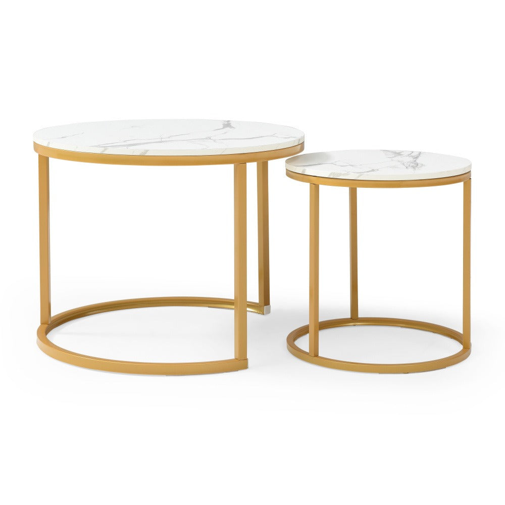 Coffee Table 2-Piece Round Nesting Set with MDF Tops, Metal Ring Frames and Five Finish Combinations