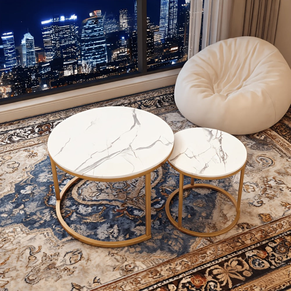 Coffee Table 2-Piece Round Nesting Set with MDF Tops, Metal Ring Frames and Five Finish Combinations