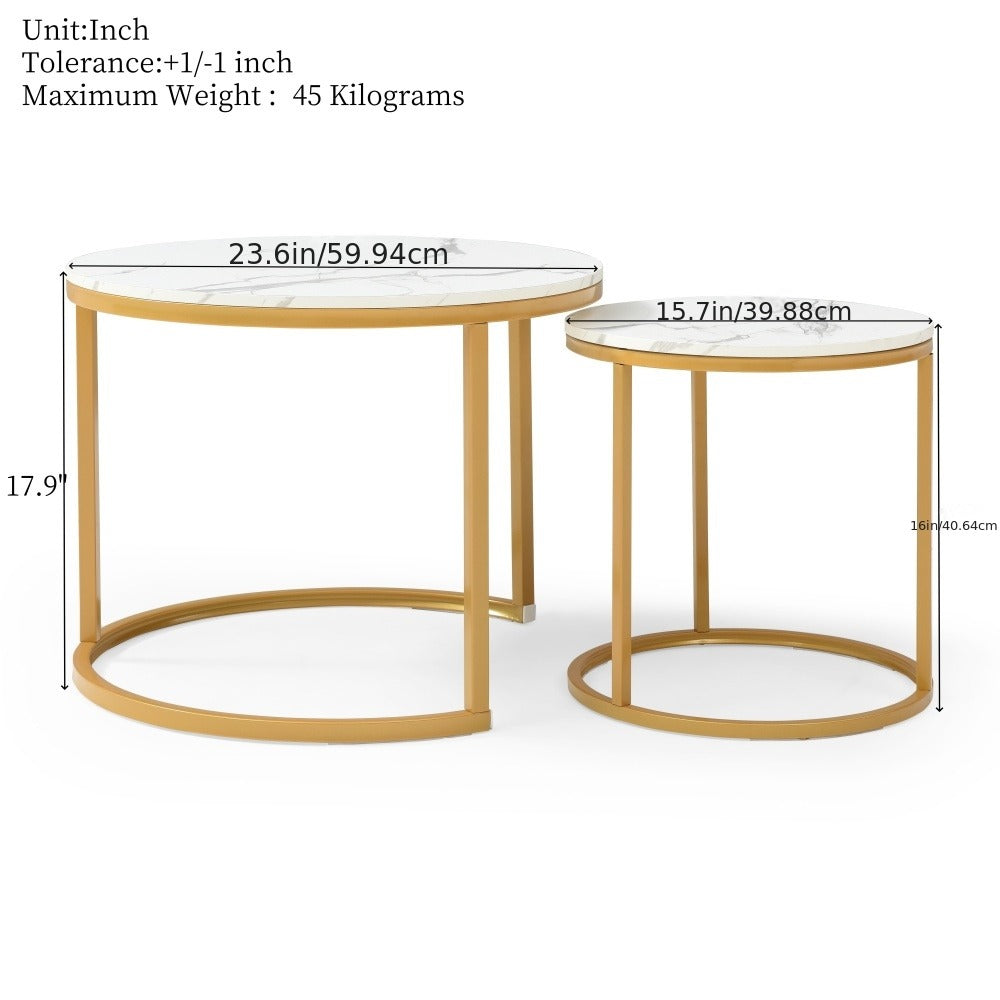 Coffee Table 2-Piece Round Nesting Set with MDF Tops, Metal Ring Frames and Five Finish Combinations