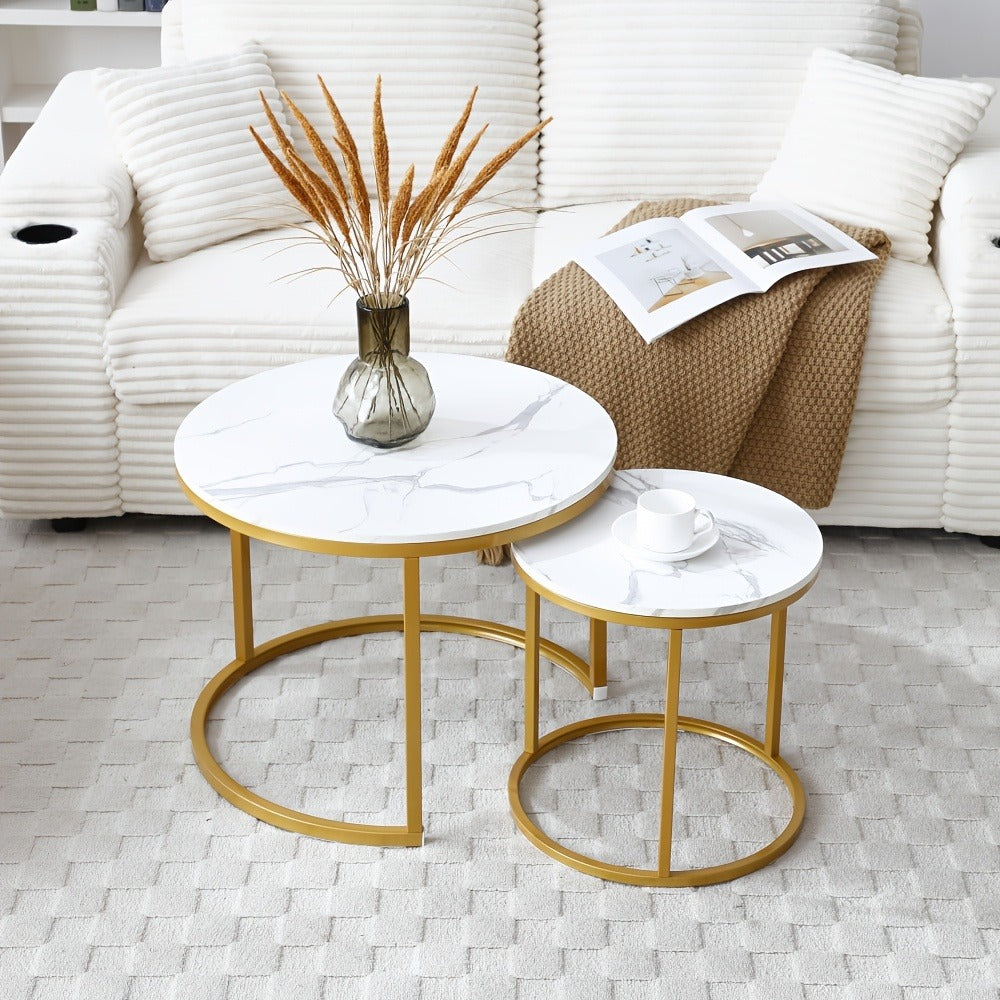 Coffee Table 2-Piece Round Nesting Set with MDF Tops, Metal Ring Frames and Five Finish Combinations