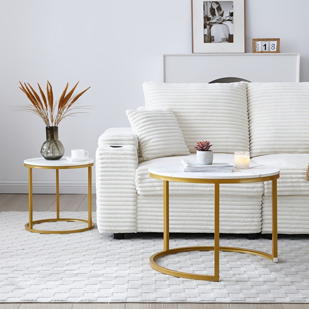 Coffee Table 2-Piece Round Nesting Set with MDF Tops, Metal Ring Frames and Five Finish Combinations
