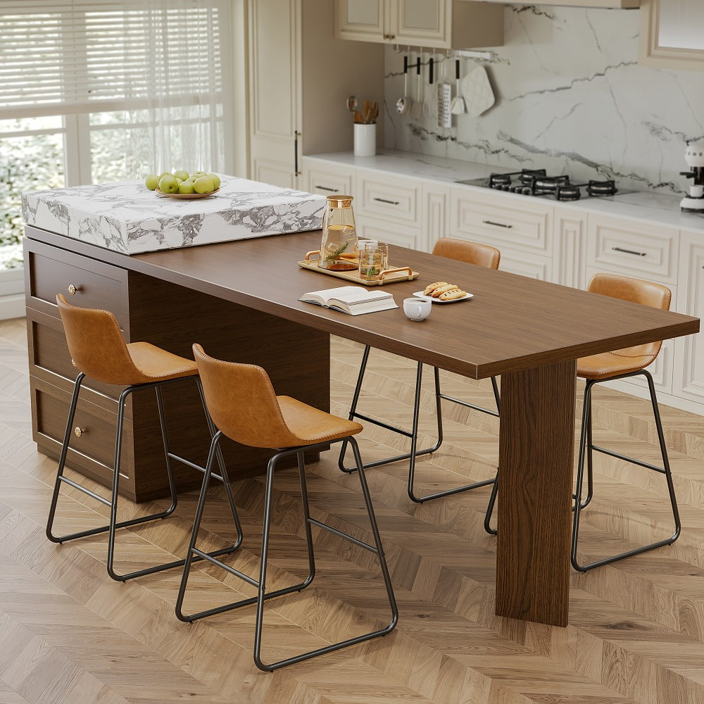 Bar Stool Fixed 26in Seat in Sets of 2 or 3 with Faux Leather Back, Metal Sled Legs and Six Colors