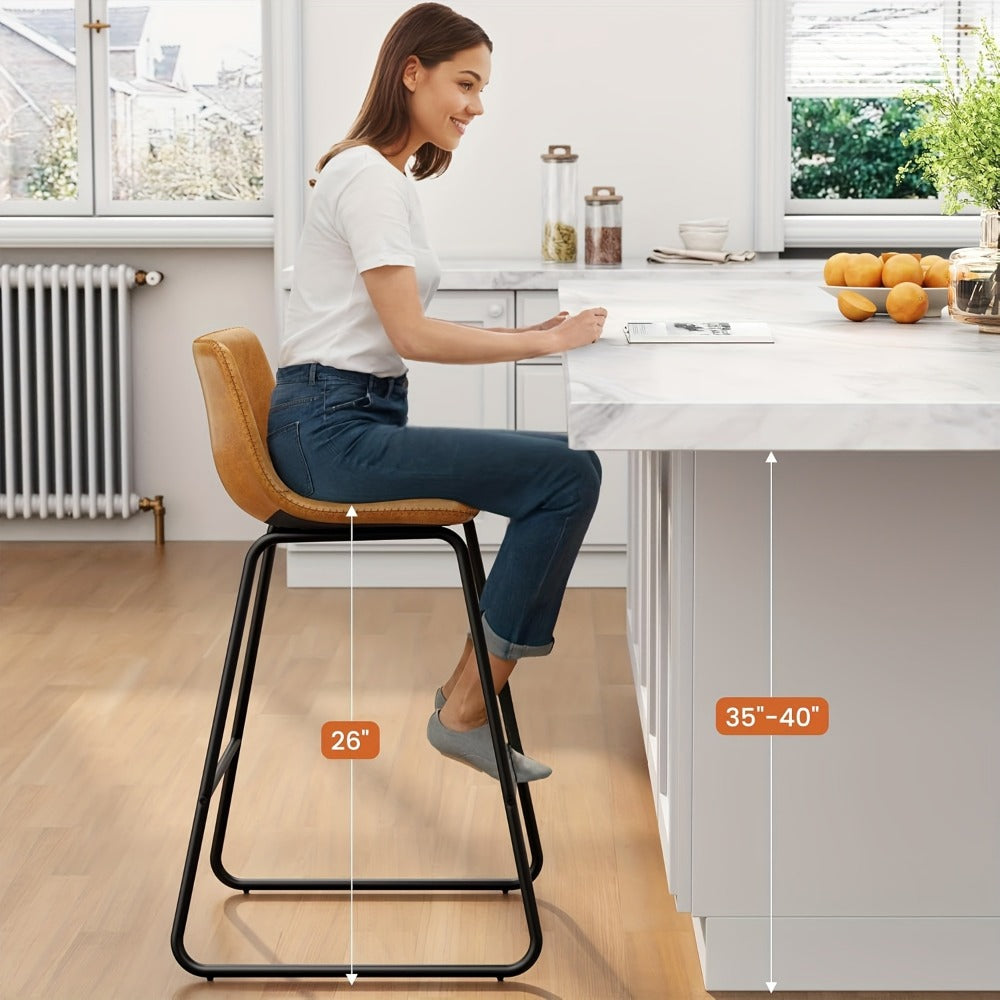 Bar Stool Fixed 26in Seat in Sets of 2 or 3 with Faux Leather Back, Metal Sled Legs and Six Colors