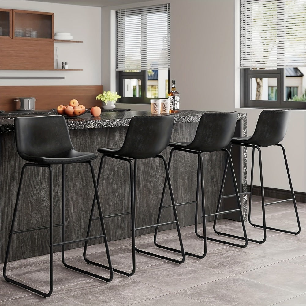 Bar Stool Fixed 26in Seat in Sets of 2 or 3 with Faux Leather Back, Metal Sled Legs and Six Colors