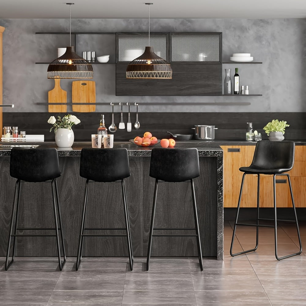 Bar Stool Fixed 26in Seat in Sets of 2 or 3 with Faux Leather Back, Metal Sled Legs and Six Colors
