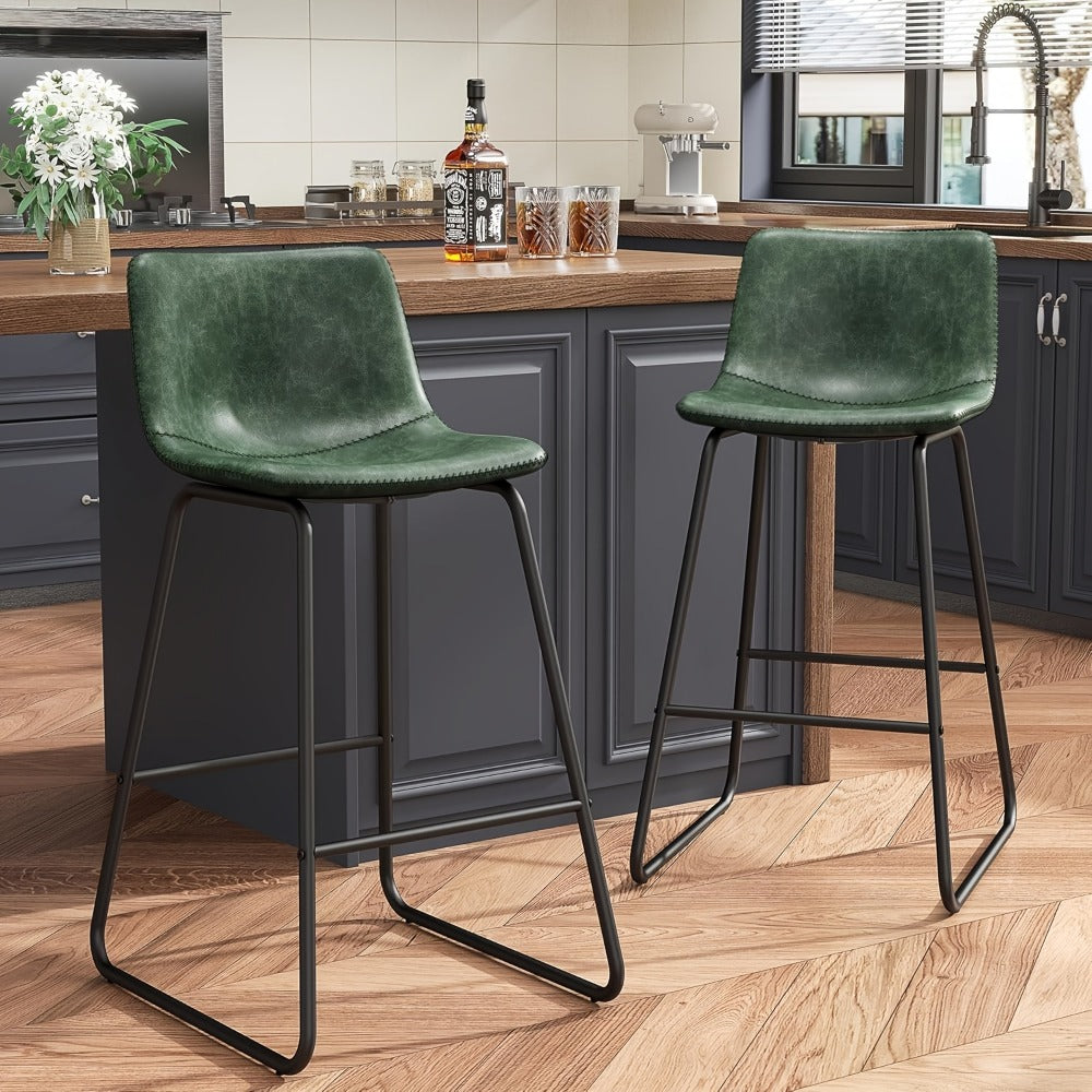 Bar Stool Fixed 26in Seat in Sets of 2 or 3 with Faux Leather Back, Metal Sled Legs and Six Colors