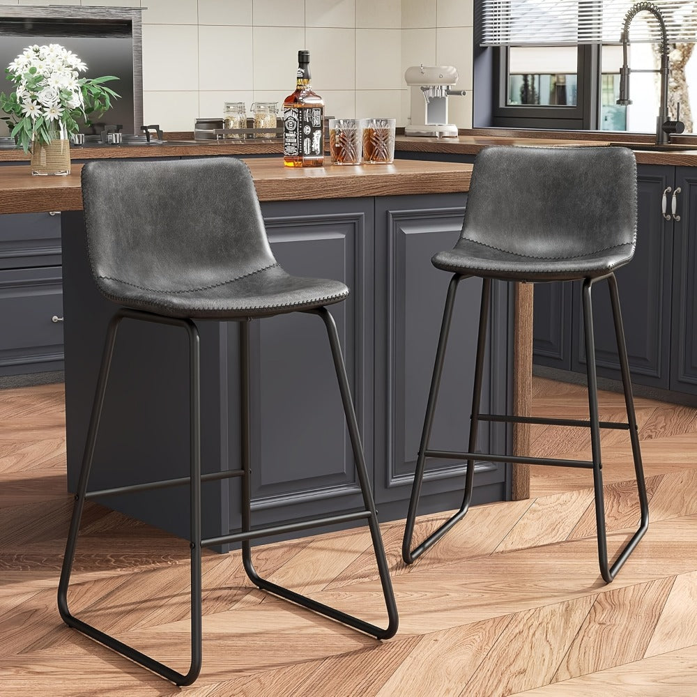 Bar Stool Fixed 26in Seat in Sets of 2 or 3 with Faux Leather Back, Metal Sled Legs and Six Colors