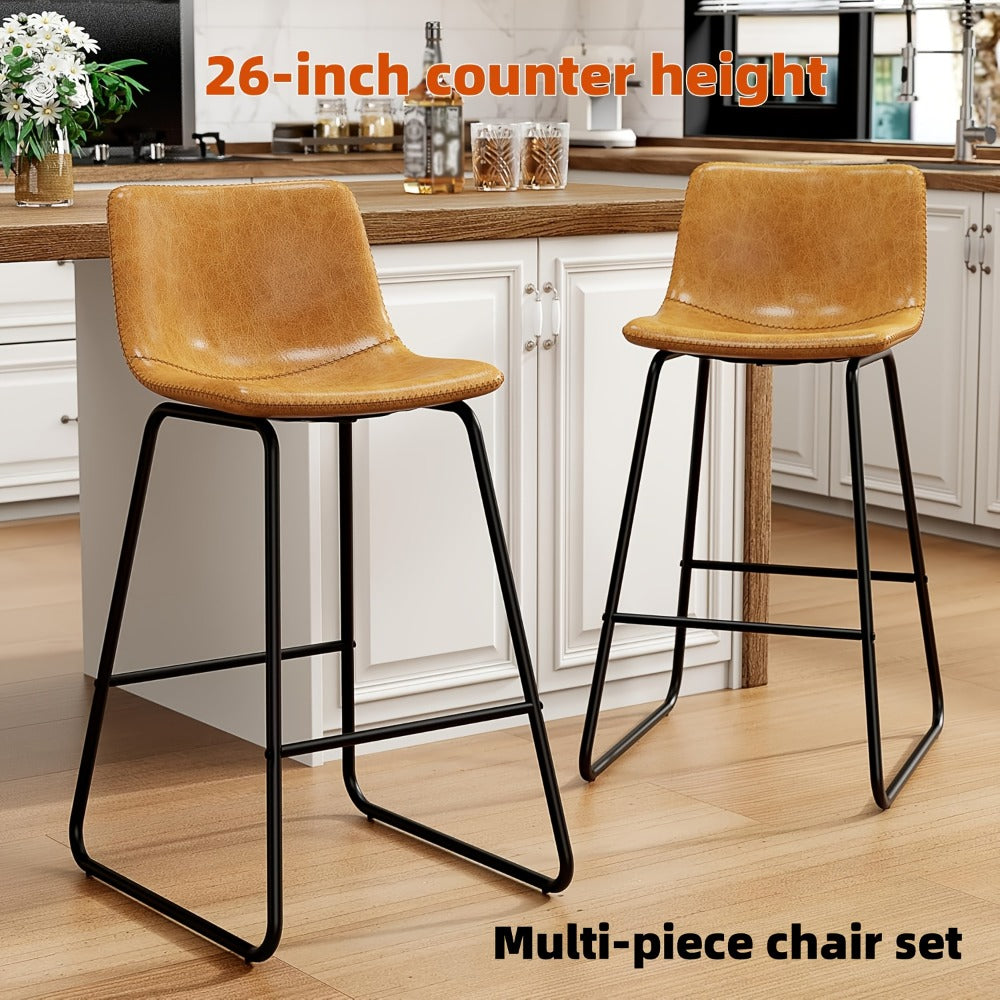 Bar Stool Fixed 26in Seat in Sets of 2 or 3 with Faux Leather Back, Metal Sled Legs and Six Colors