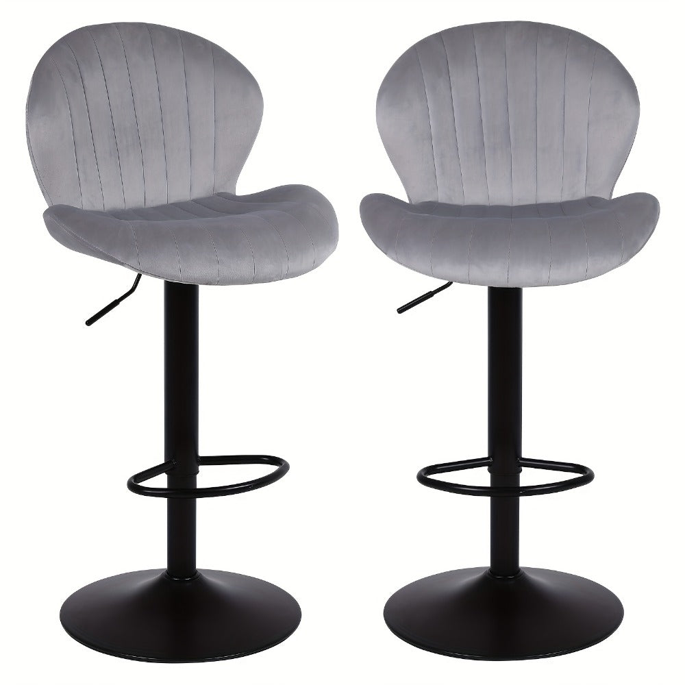 Bar Stool Velvet Shell Back in Sets of 2 or 3 with Adjustable Swivel Pedestal, Footrest and Four Colors