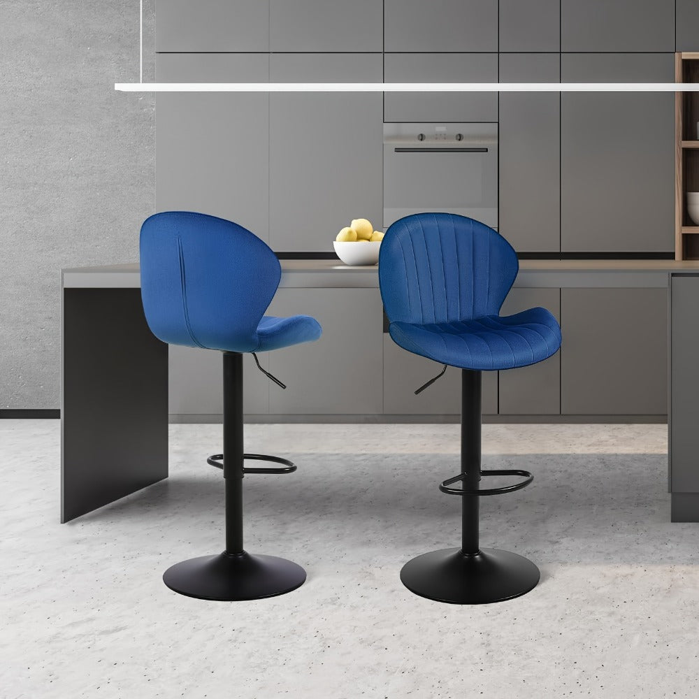 Bar Stool Velvet Shell Back in Sets of 2 or 3 with Adjustable Swivel Pedestal, Footrest and Four Colors