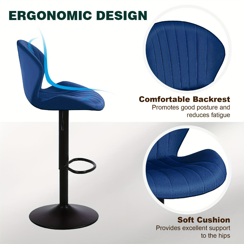 Bar Stool Velvet Shell Back in Sets of 2 or 3 with Adjustable Swivel Pedestal, Footrest and Four Colors