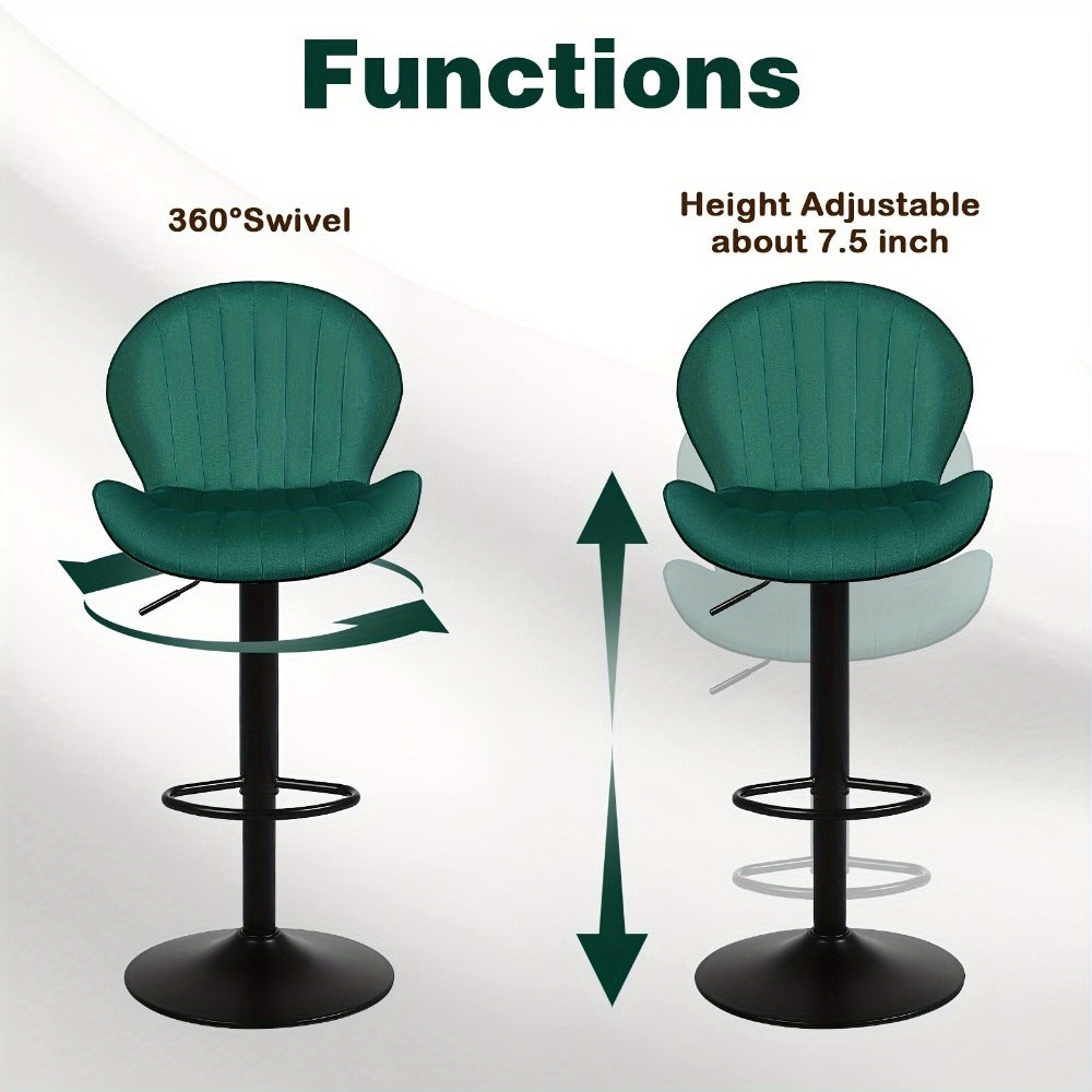 Bar Stool Velvet Shell Back in Sets of 2 or 3 with Adjustable Swivel Pedestal, Footrest and Four Colors
