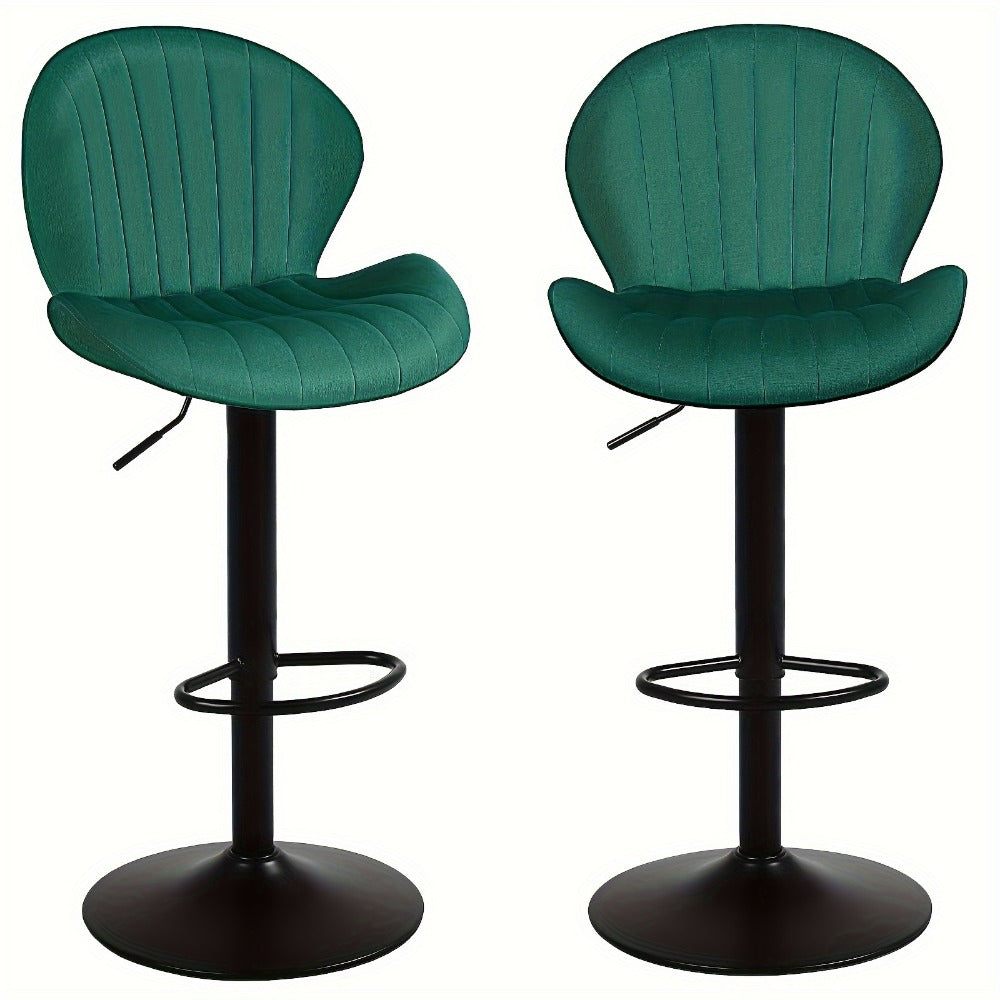 Bar Stool Velvet Shell Back in Sets of 2 or 3 with Adjustable Swivel Pedestal, Footrest and Four Colors