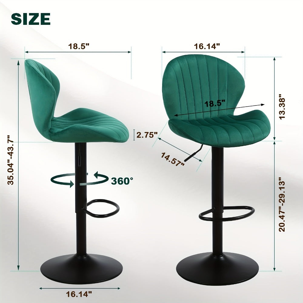 Bar Stool Velvet Shell Back in Sets of 2 or 3 with Adjustable Swivel Pedestal, Footrest and Four Colors