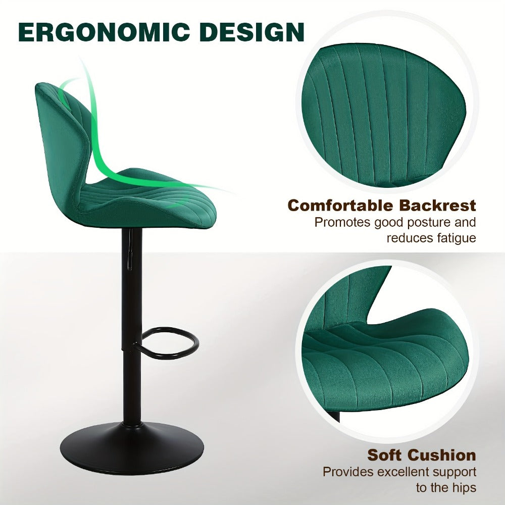 Bar Stool Velvet Shell Back in Sets of 2 or 3 with Adjustable Swivel Pedestal, Footrest and Four Colors