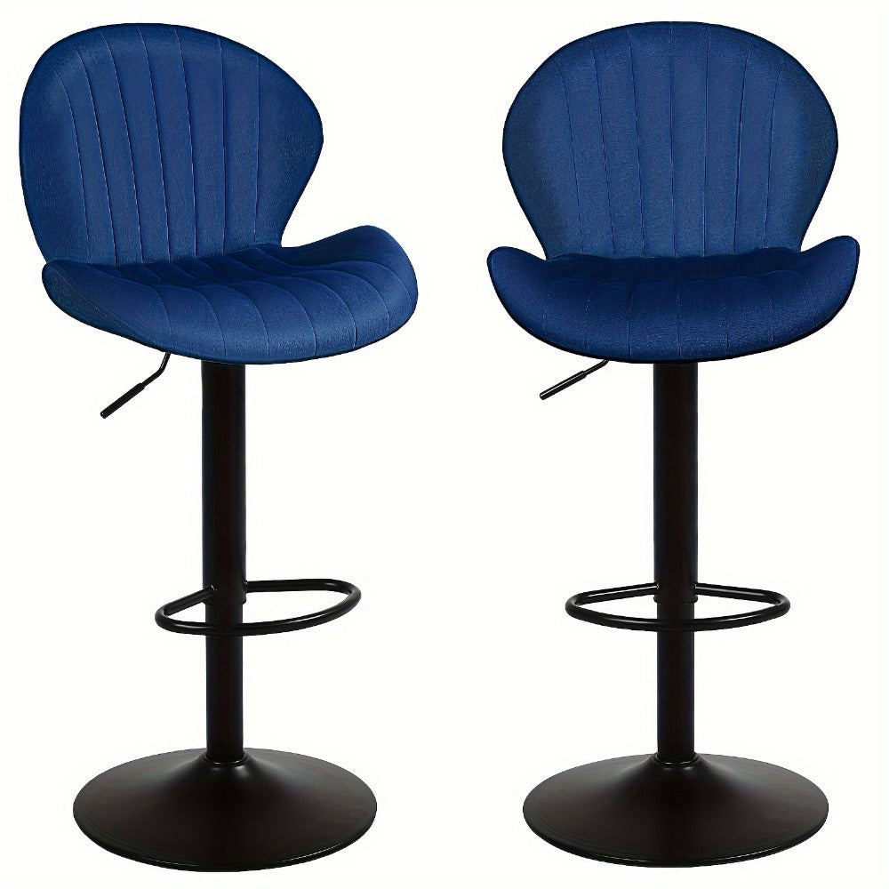 Bar Stool Velvet Shell Back in Sets of 2 or 3 with Adjustable Swivel Pedestal, Footrest and Four Colors