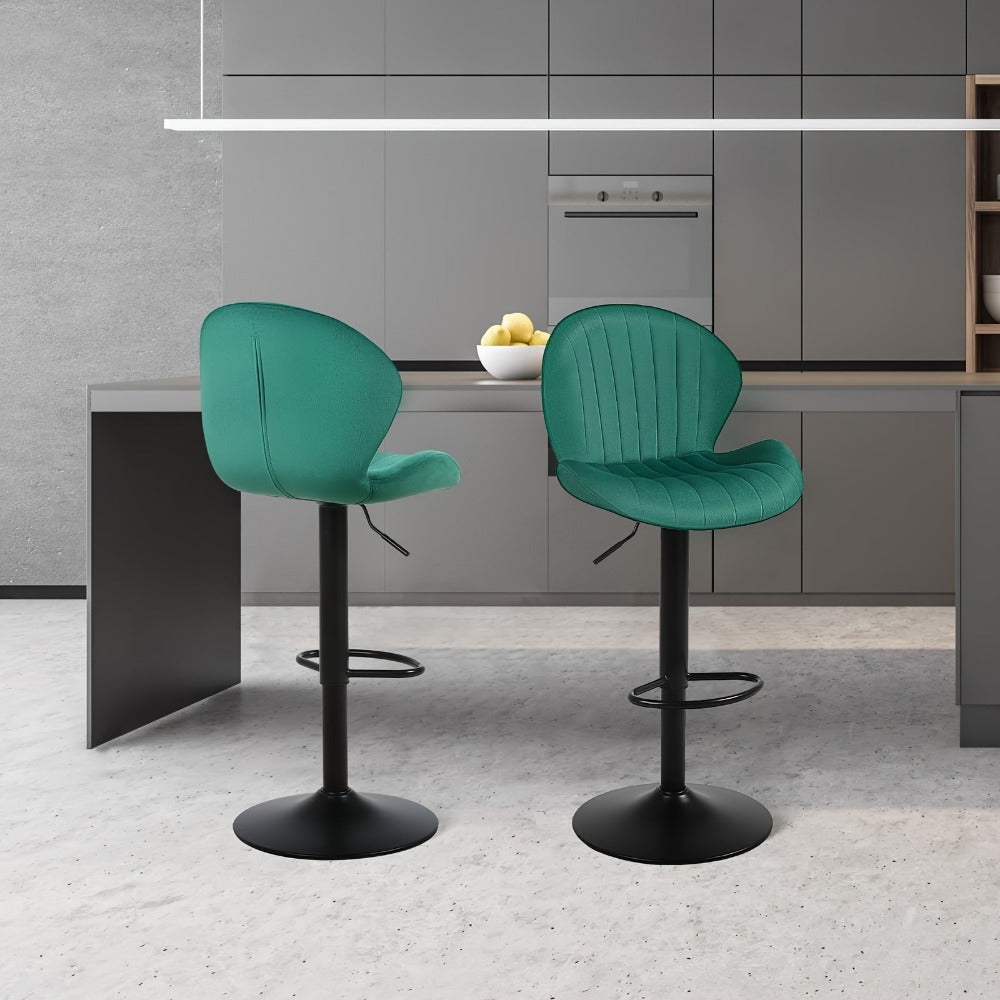 Bar Stool Velvet Shell Back in Sets of 2 or 3 with Adjustable Swivel Pedestal, Footrest and Four Colors