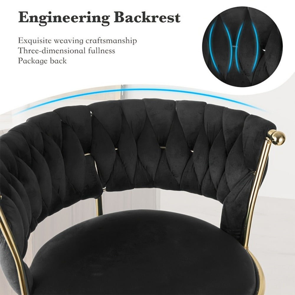 Bar Stool Velvet Set of 2 or 4 with Woven Back, Gold Pedestal, Footrest and Adjustable Swivel Seat