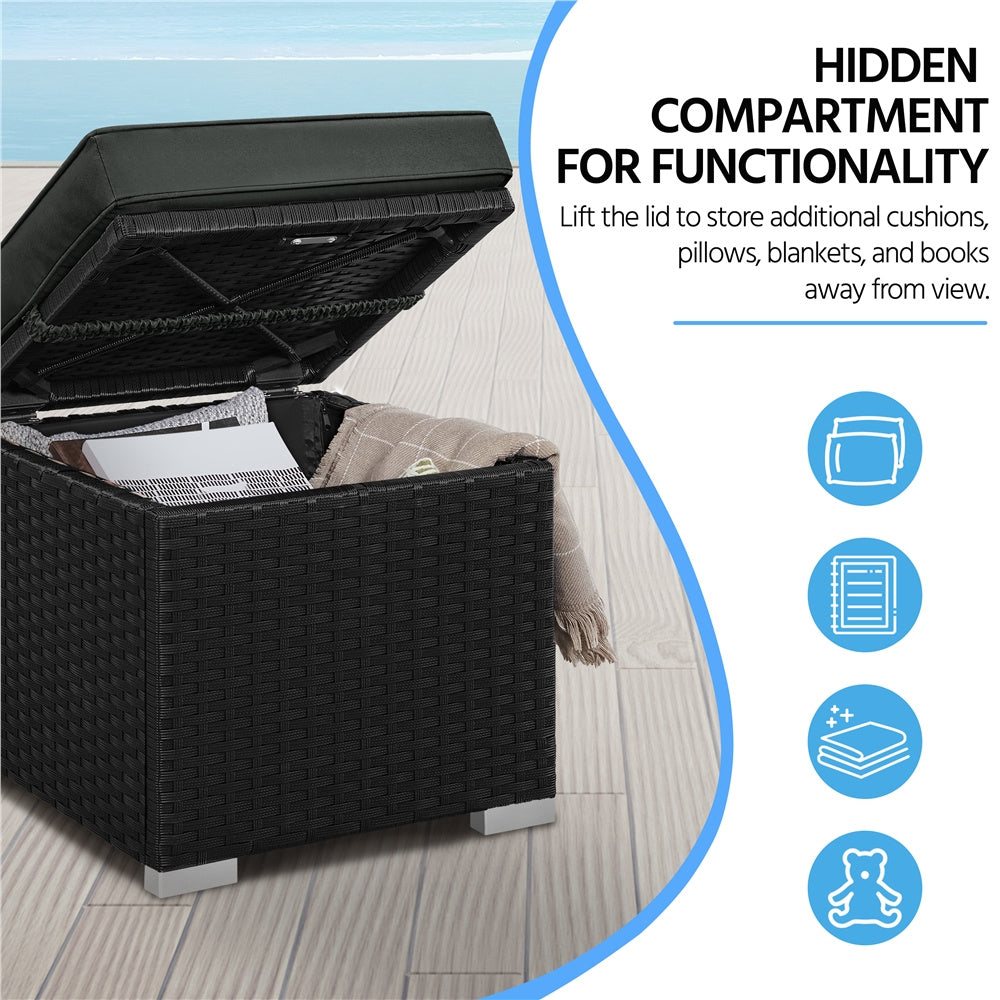 2-Piece Set Wicker Outdoor Ottoman with Hidden Storage and Removable Cushions