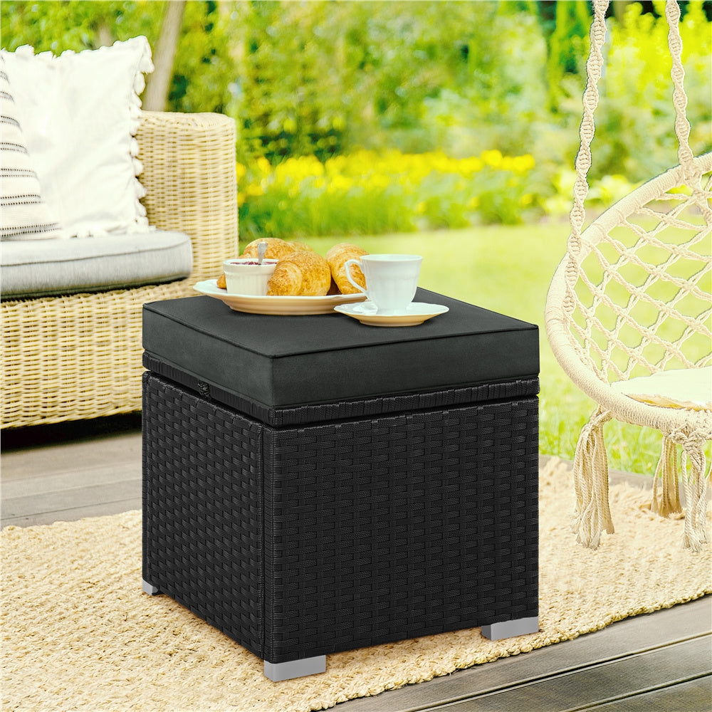 2-Piece Set Wicker Outdoor Ottoman with Hidden Storage and Removable Cushions