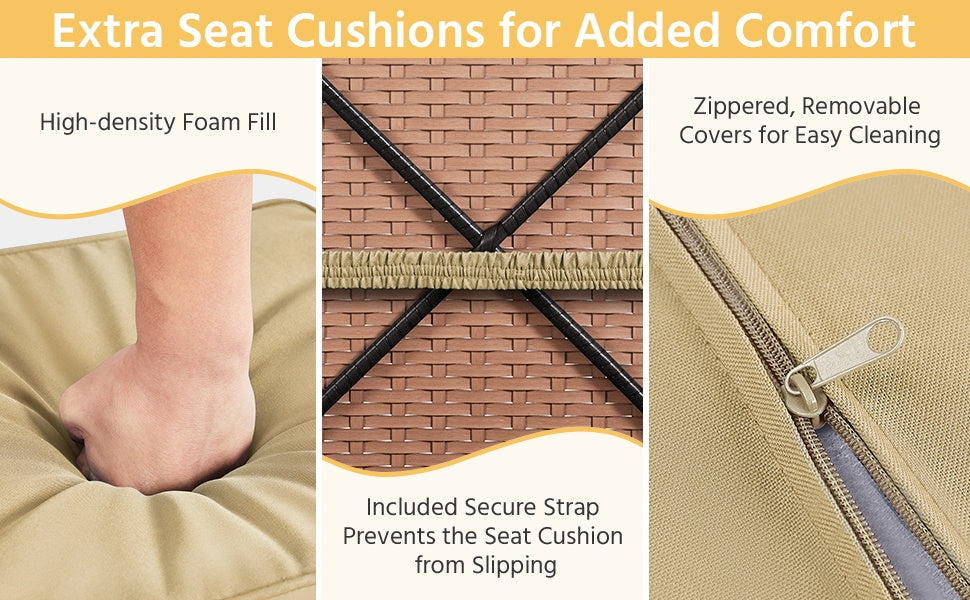 2-Piece Set Wicker Outdoor Ottoman with Hidden Storage and Removable Cushions