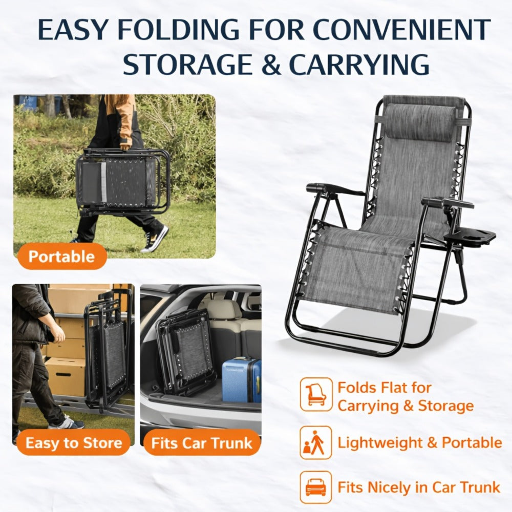 2-Piece Set Zero-Gravity Zero Gravity Chair with Adjustable Headrest for Patio