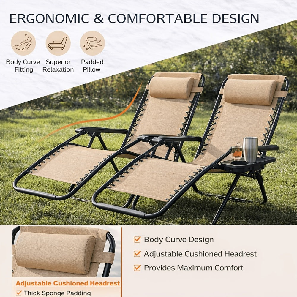 2-Piece Set Zero-Gravity Zero Gravity Chair with Adjustable Headrest for Patio