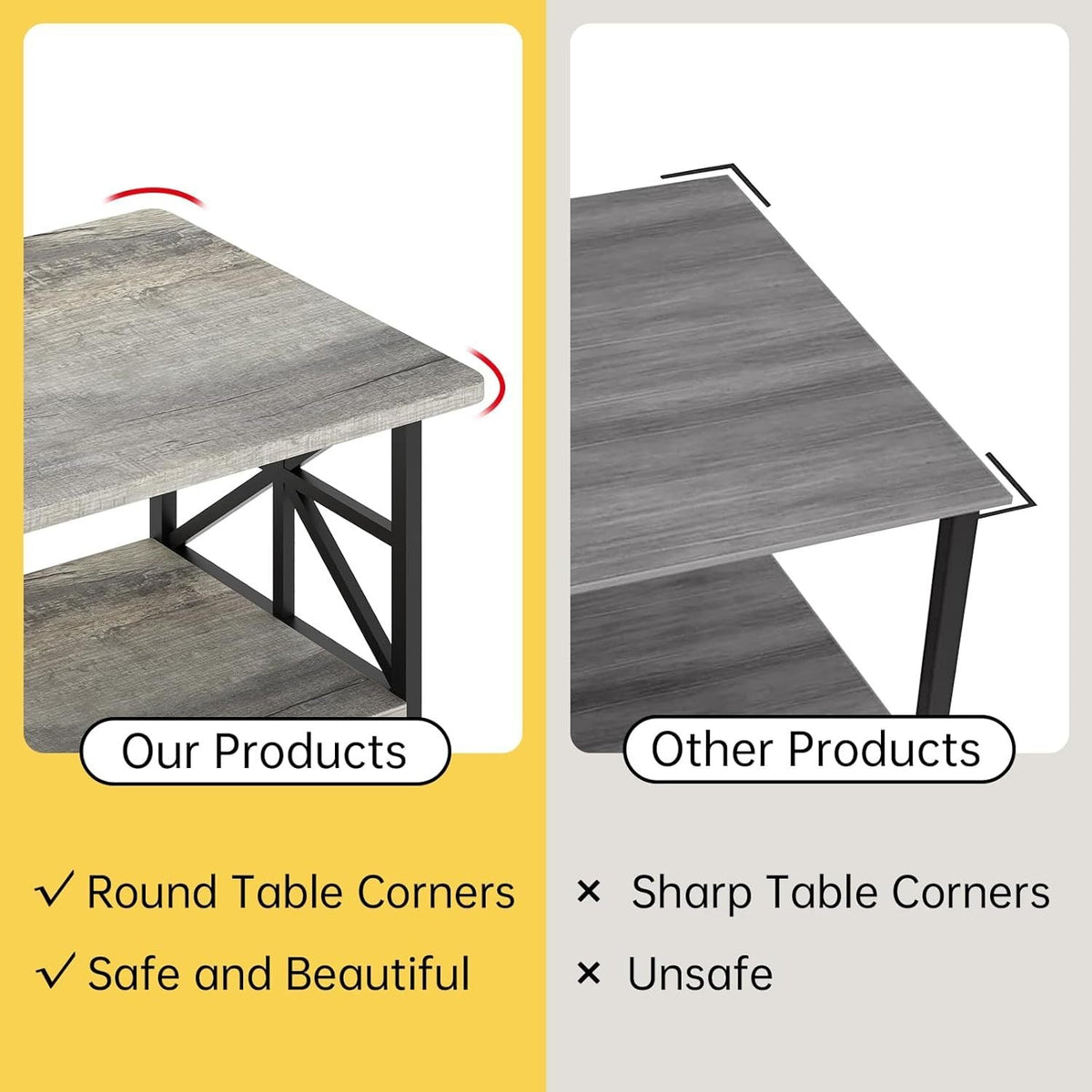 Coffee Table with 2-Tier Faux Marble MDF Surfaces, Asterisk Metal Side Frames and Three Color Options
