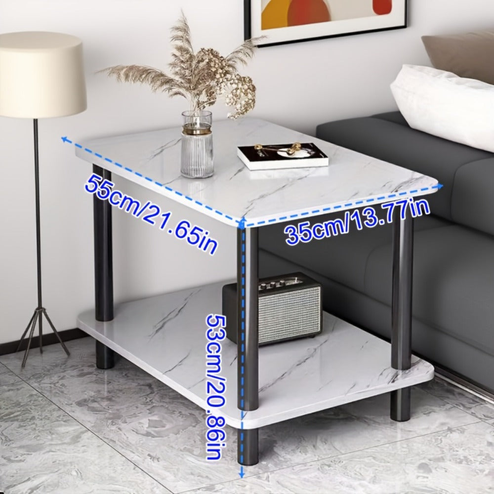 Side Table Two-Tier Faux Marble-Look Top with Open Lower Shelf in White, Black or Brown Finish