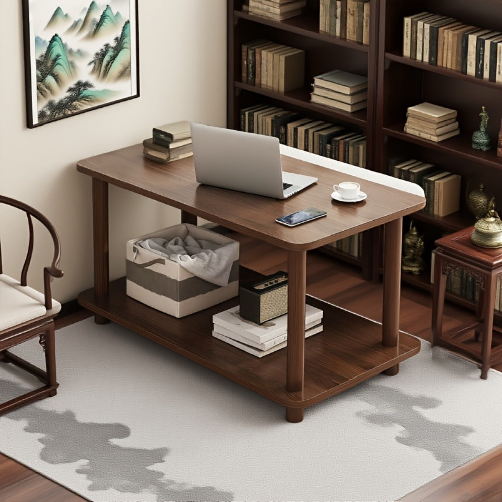 Side Table Two-Tier Faux Marble-Look Top with Open Lower Shelf in White, Black or Brown Finish