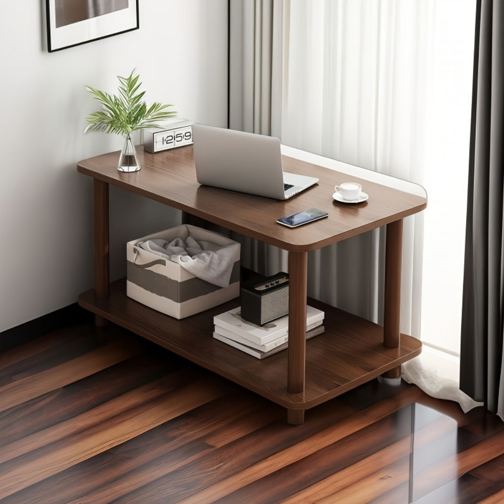 Side Table Two-Tier Faux Marble-Look Top with Open Lower Shelf in White, Black or Brown Finish