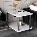Side Table Two-Tier Faux Marble-Look Top with Open Lower Shelf in White, Black or Brown Finish