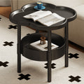 Side Table Round Flower-Shaped Two-Tier PP and PVC Design in Black, Rice White or Coffee Finish