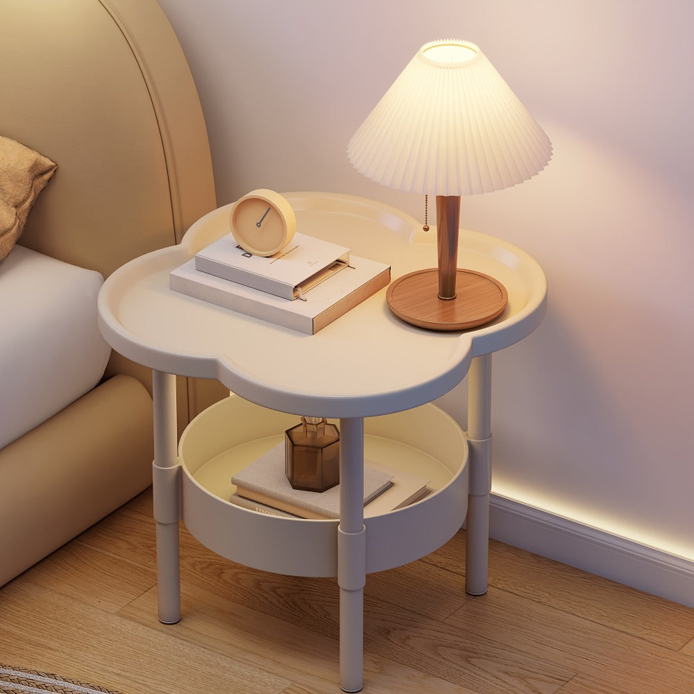 Side Table Round Flower-Shaped Two-Tier PP and PVC Design in Black, Rice White or Coffee Finish