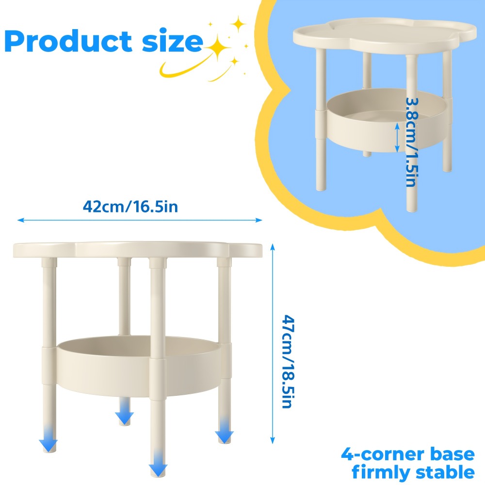 Side Table Round Flower-Shaped Two-Tier PP and PVC Design in Black, Rice White or Coffee Finish
