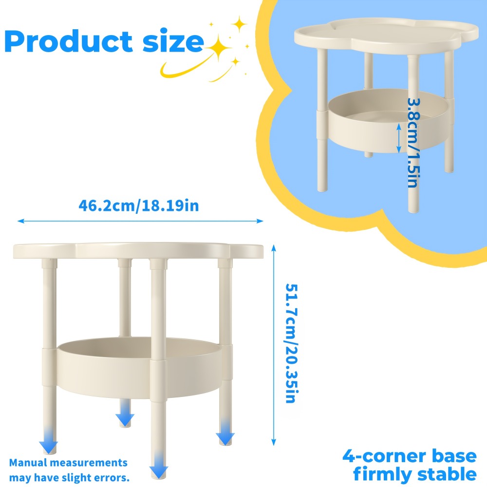 Side Table Round Flower-Shaped Two-Tier PP and PVC Design in Black, Rice White or Coffee Finish
